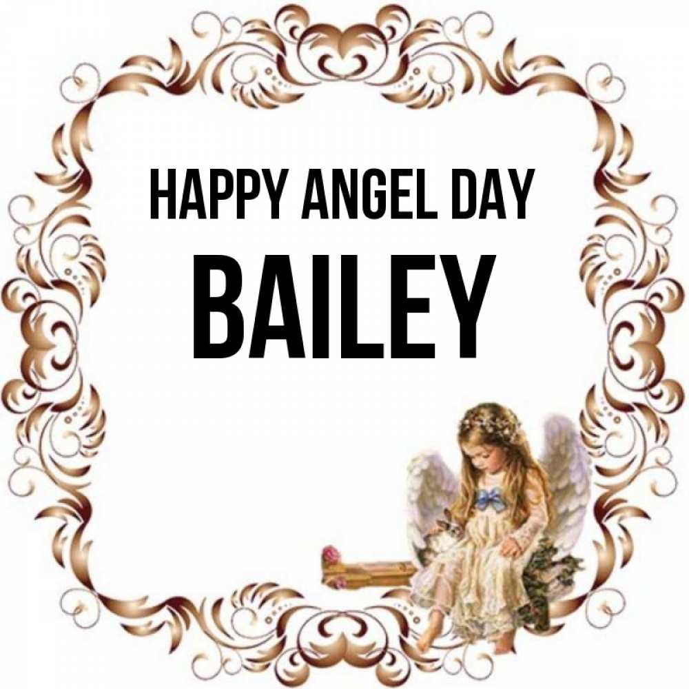 Greetings card с именем, Bailey happy angel day рамочка из перьев и ангелочек Greetings with text for free download 