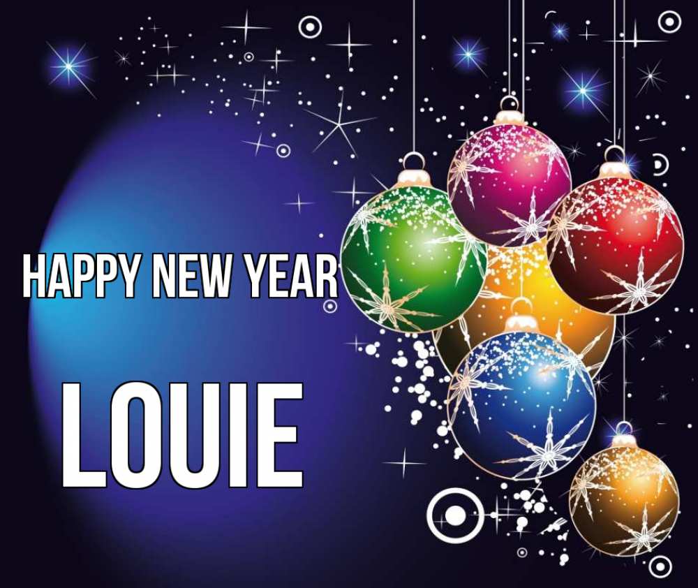 Greetings card с именем, Louie Happy New Year новый год Greetings with text for free download 