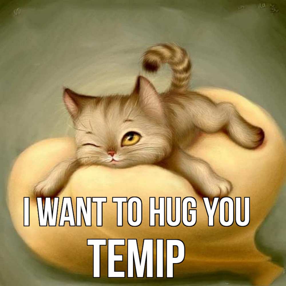 Greetings card с именем, ТЕМІР I want to hug you кошечка Greetings with text for free download 