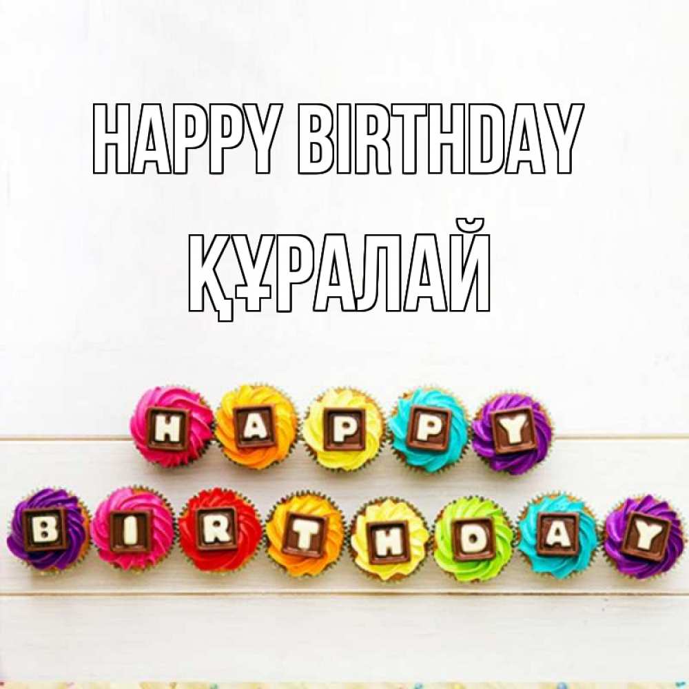 Greetings card с именем, ҚҰРАЛАЙ Happy Birthday из кексов и шоколада Greetings with text for free download 