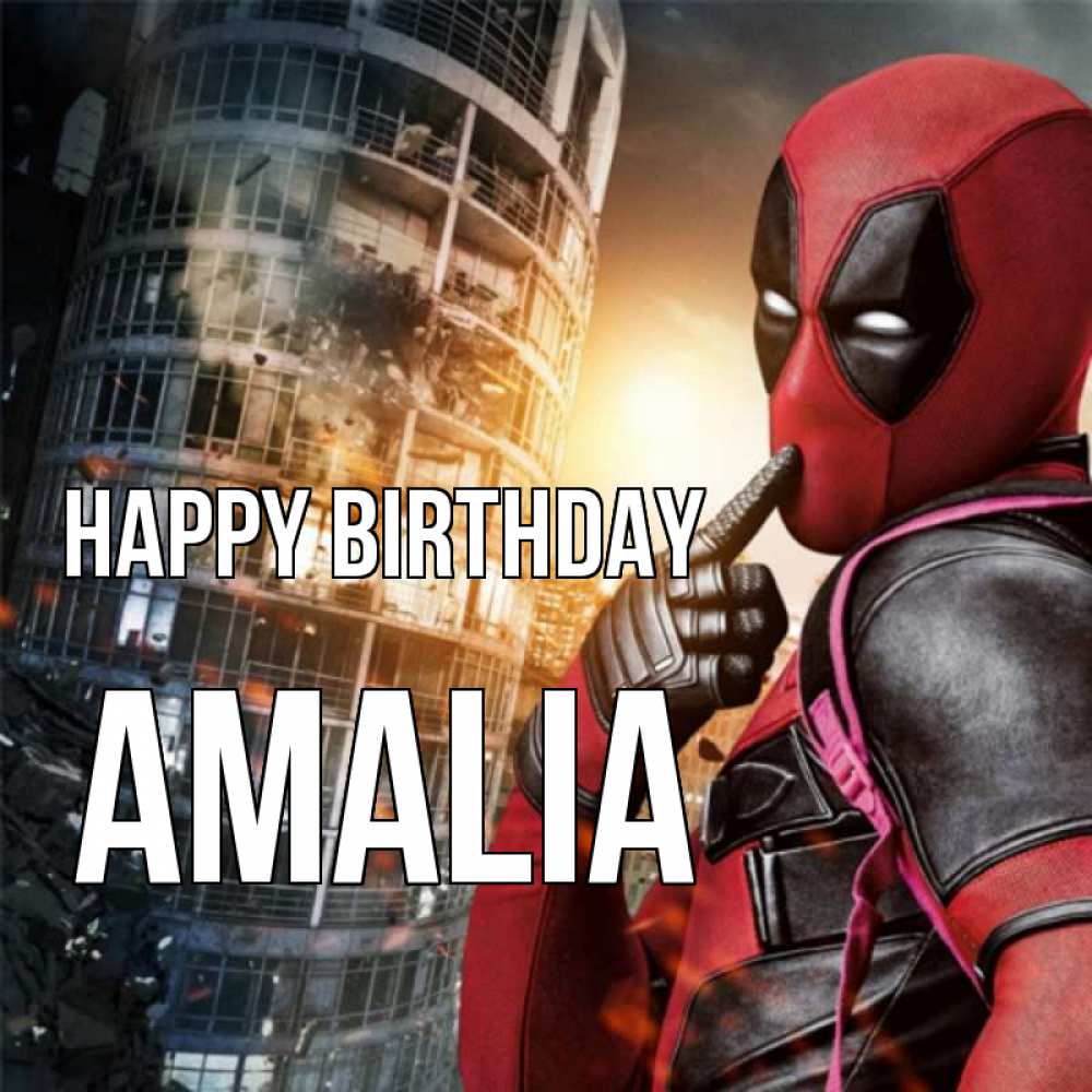 Greetings card с именем, Amalia Happy Birthday с супергероями Greetings with text for free download 
