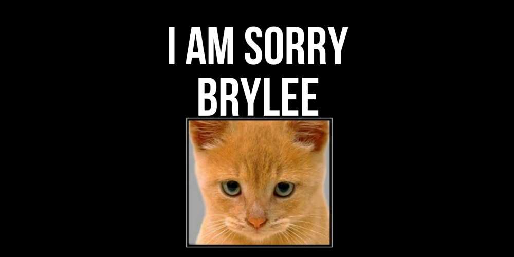 Greetings card с именем, Brylee I am sorry рыжий грустный кот просит прощения Greetings with text for free download 