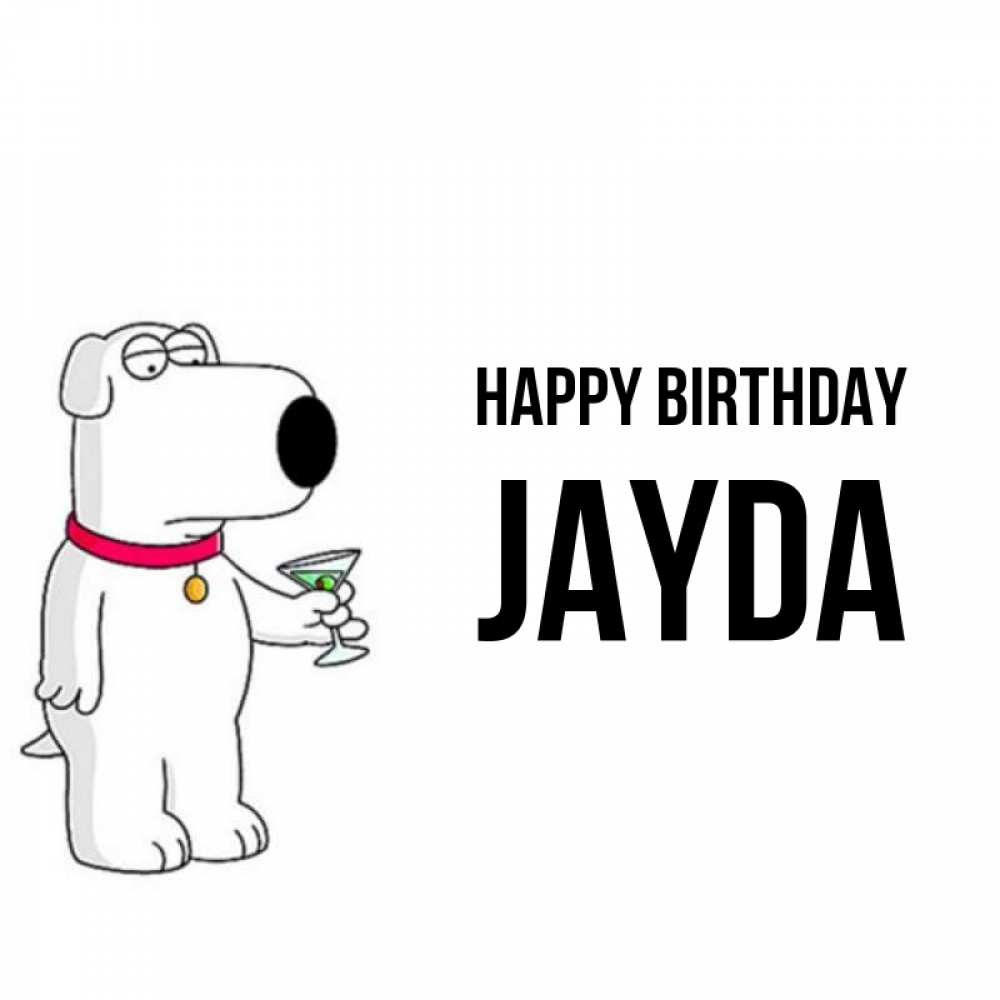 Greetings card с именем, Jayda Happy Birthday песик с оливками Greetings with text for free download 