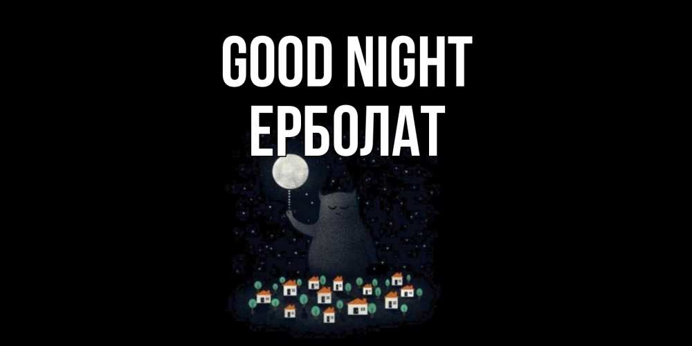 Greetings card с именем, Ерболат Good night кот,луна, ночь, звезды Greetings with text for free download 