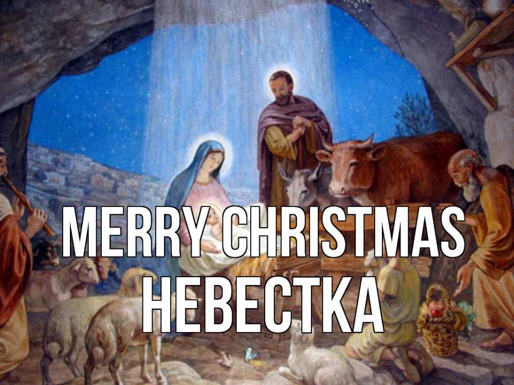 Greetings card с именем, Невестка Merry Christmas Хлев с животными, Иисус, рождество Greetings with text for free download 