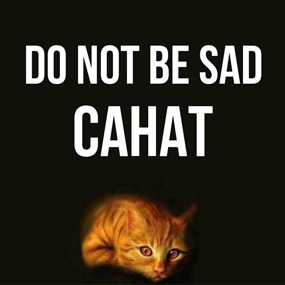 Greetings card с именем, САНАТ Do not be sad лежащий кот в темноте Greetings with text for free download 