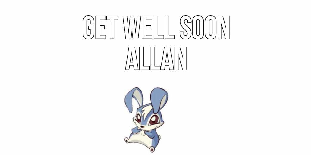 Greetings card с именем, Allan Get well soon серый заяц на открытке про выздоравление Greetings with text for free download 