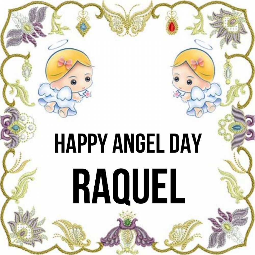 Greetings card с именем, Raquel happy angel day маленькие ангелы с крылышками Greetings with text for free download 