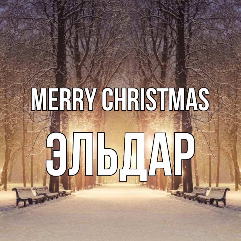 Greetings card с именем, Эльдар Merry Christmas зима, парк, фонарь, лес Greetings with text for free download 