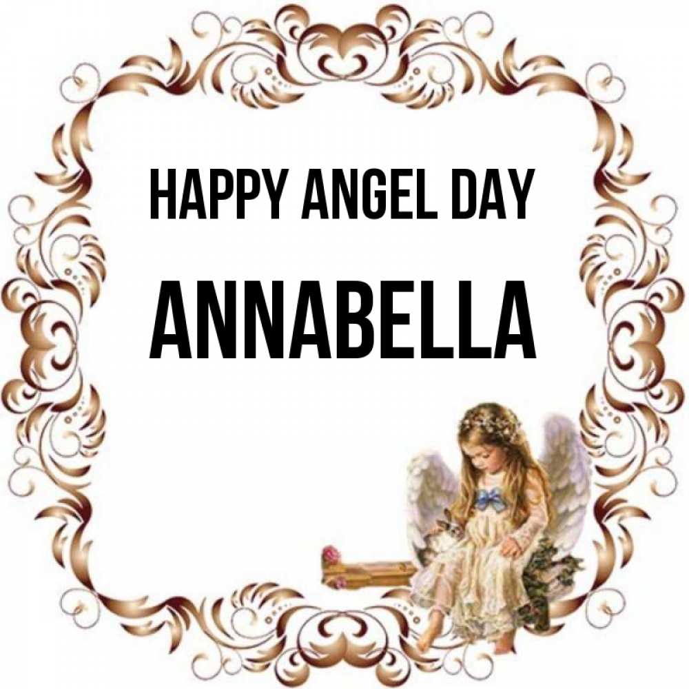 Greetings card с именем, Annabella happy angel day рамочка из перьев и ангелочек Greetings with text for free download 