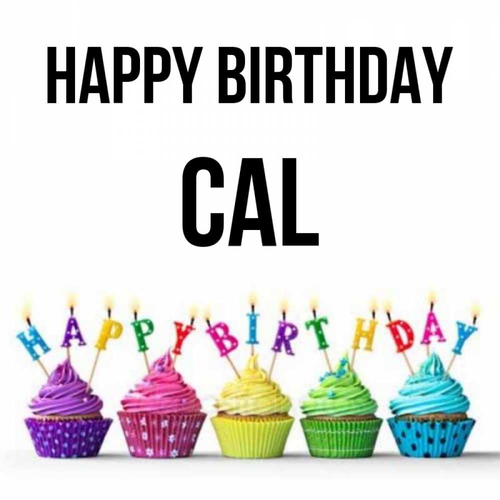 Greetings card с именем, Cal Happy Birthday открытка ко дню рождения с разноцветными вкусняшками Greetings with text for free download 
