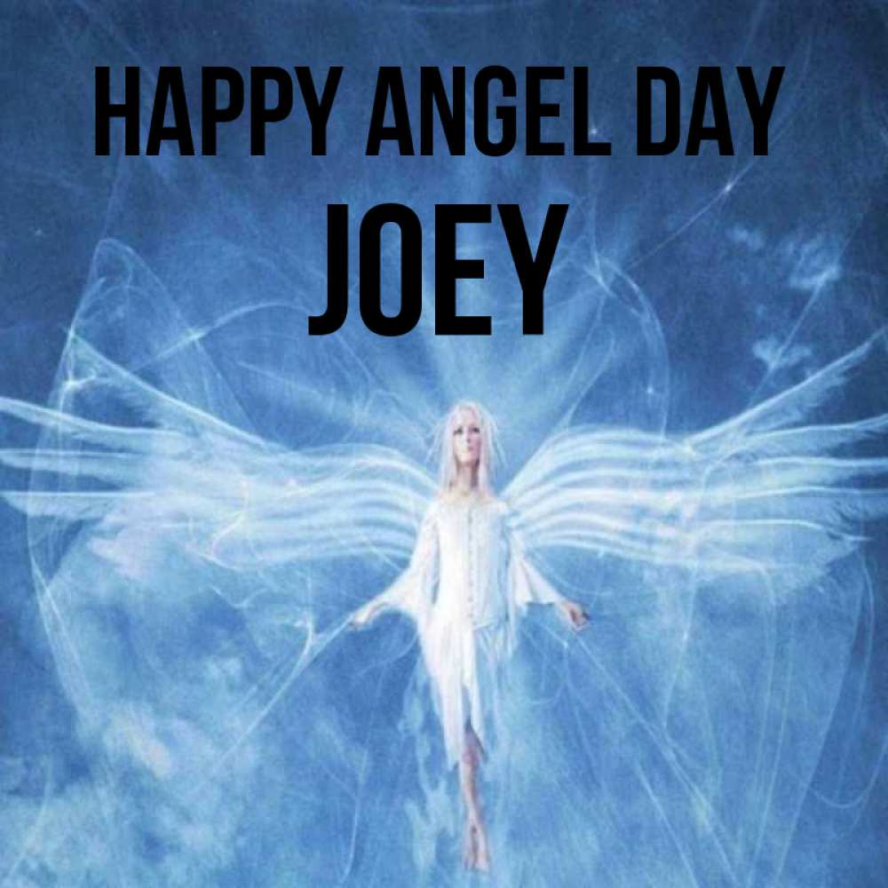 Greetings card с именем, Joey happy angel day голубой фон и крылья как у стрекозы Greetings with text for free download 