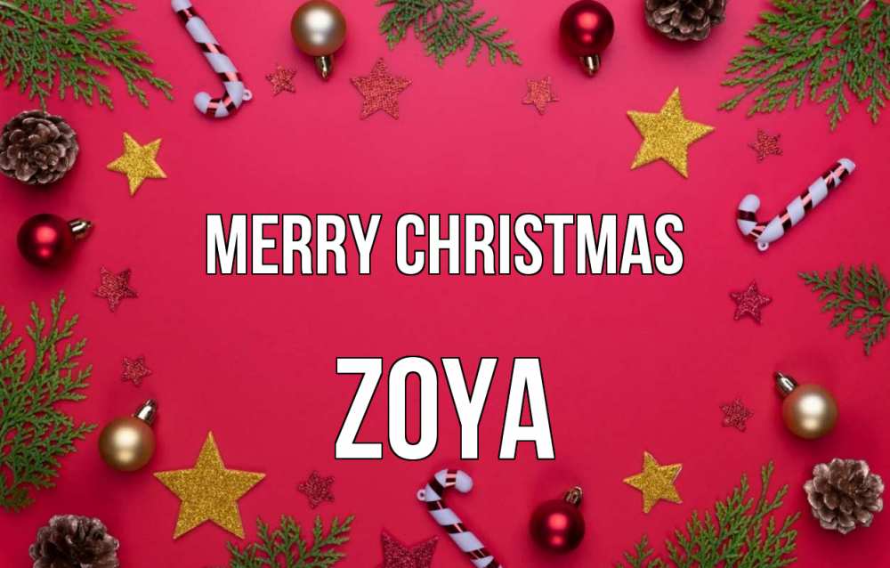 Greetings card с именем, Zoya Merry Christmas с рождеством Greetings with text for free download 