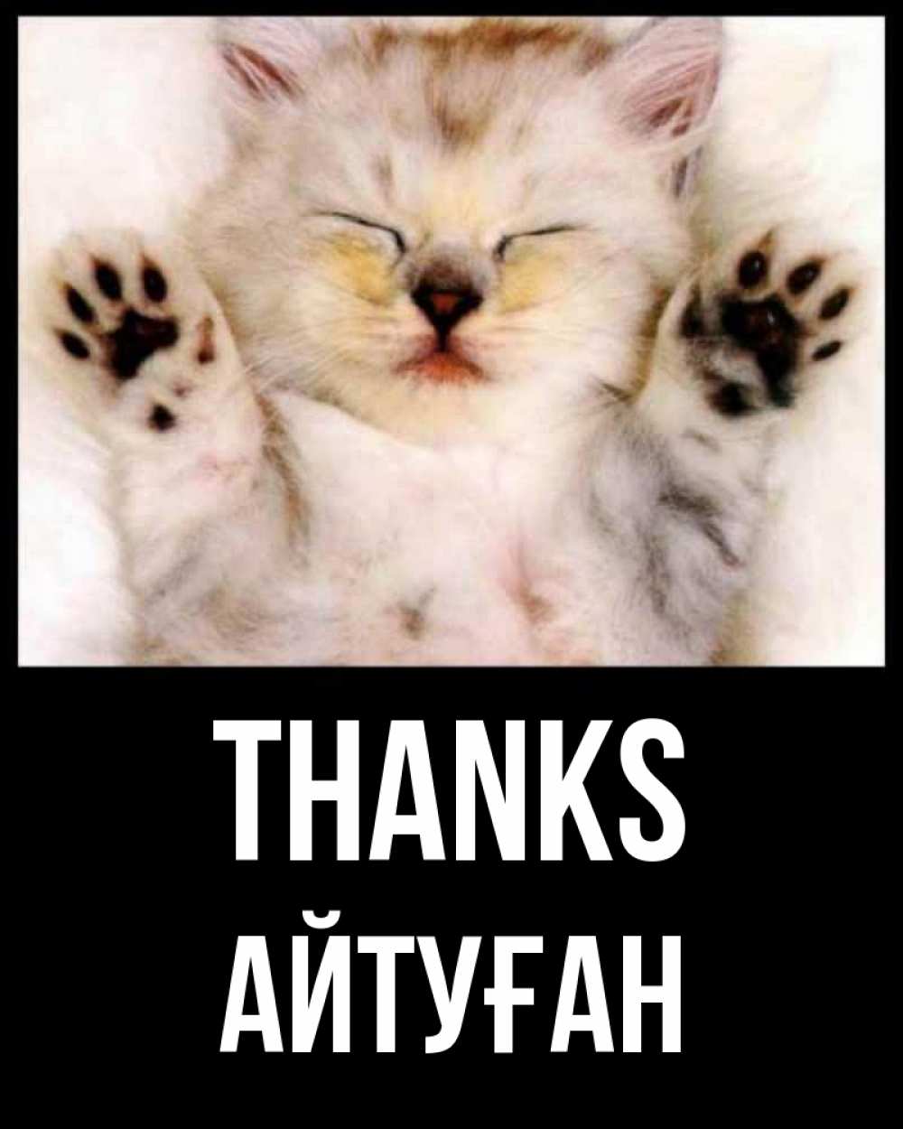 Greetings card с именем, Айтуған Thanks маленький котенок Greetings with text for free download 