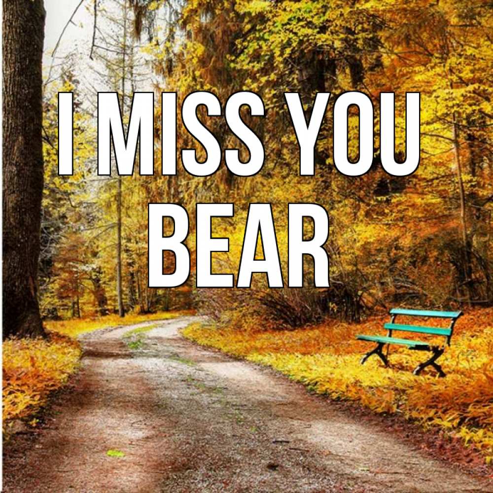 Greetings card с именем, Bear I miss you зеленая лавочка и осенний лес Greetings with text for free download 