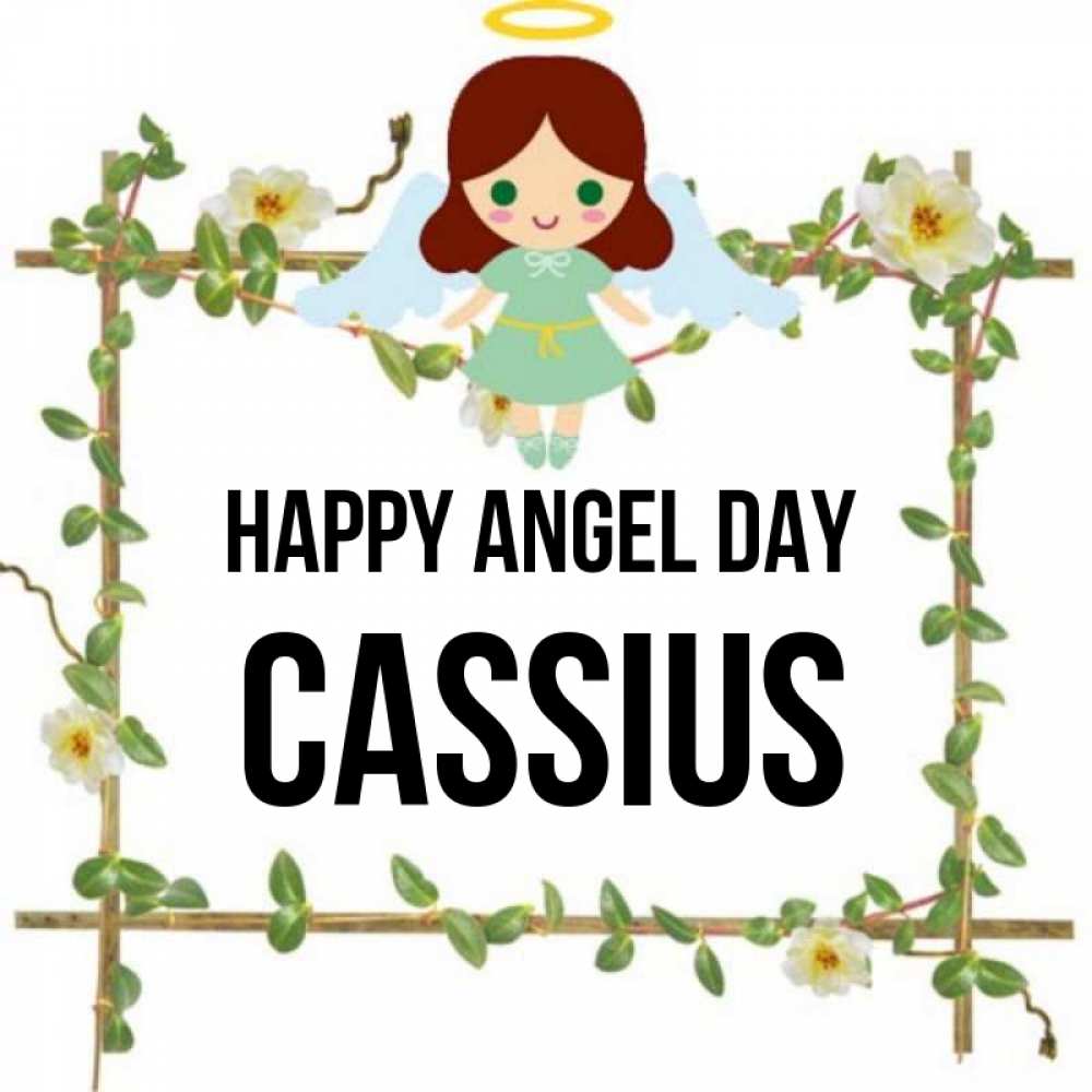 Greetings card с именем, Cassius happy angel day Ангел с нимбом Greetings with text for free download 