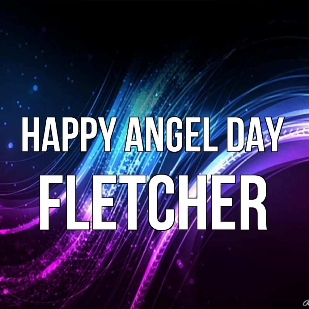Greetings card с именем, Fletcher happy angel day фиолетовый фон Greetings with text for free download 
