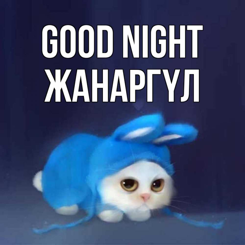 Greetings card с именем, ЖАНАРГҮЛ Good night кот в голубом костюме кролика с ушками Greetings with text for free download 