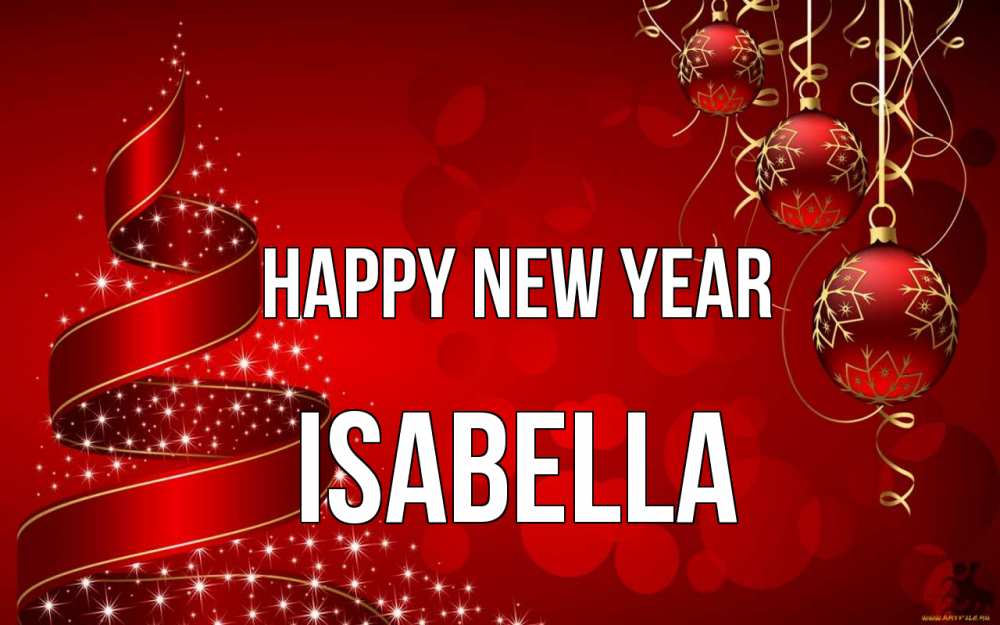 Greetings card с именем, Isabella Happy New Year новый год Greetings with text for free download 