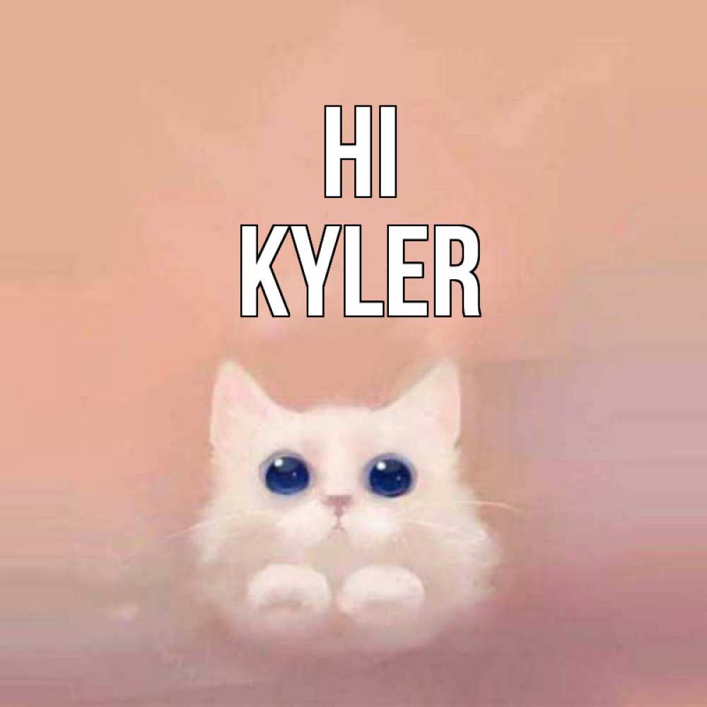 Greetings card с именем, Kyler Hi котик белый в полете Greetings with text for free download 