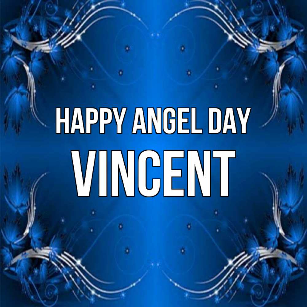 Greetings card с именем, Vincent happy angel day красивая рамочка с узорами Greetings with text for free download 