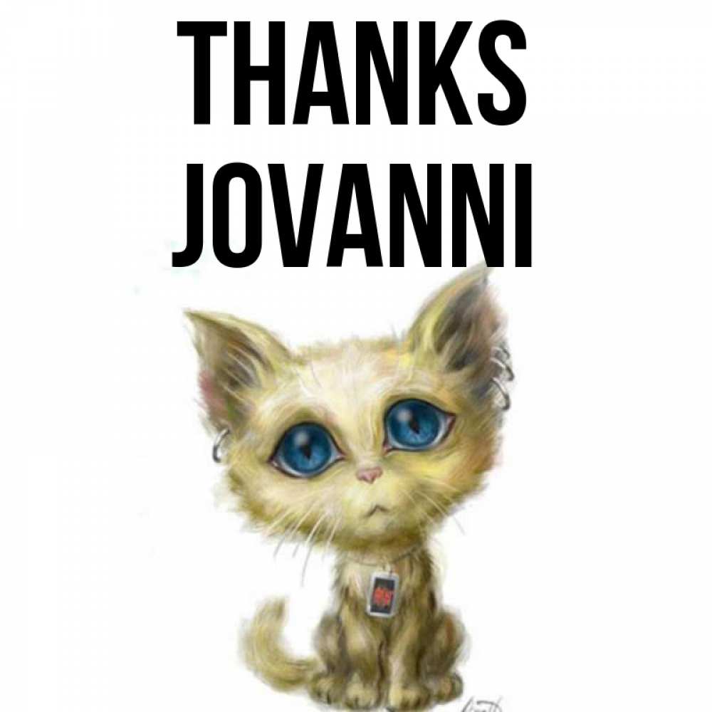 Greetings card с именем, Jovanni Thanks рисованный кот благодарит вас Greetings with text for free download 