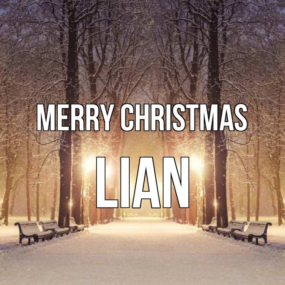 Greetings card с именем, Lian Merry Christmas зима, парк, фонарь, лес Greetings with text for free download 