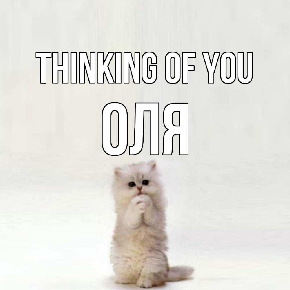 Greetings card с именем, Оля Thinking of you кот стоит на задних лапах Greetings with text for free download 