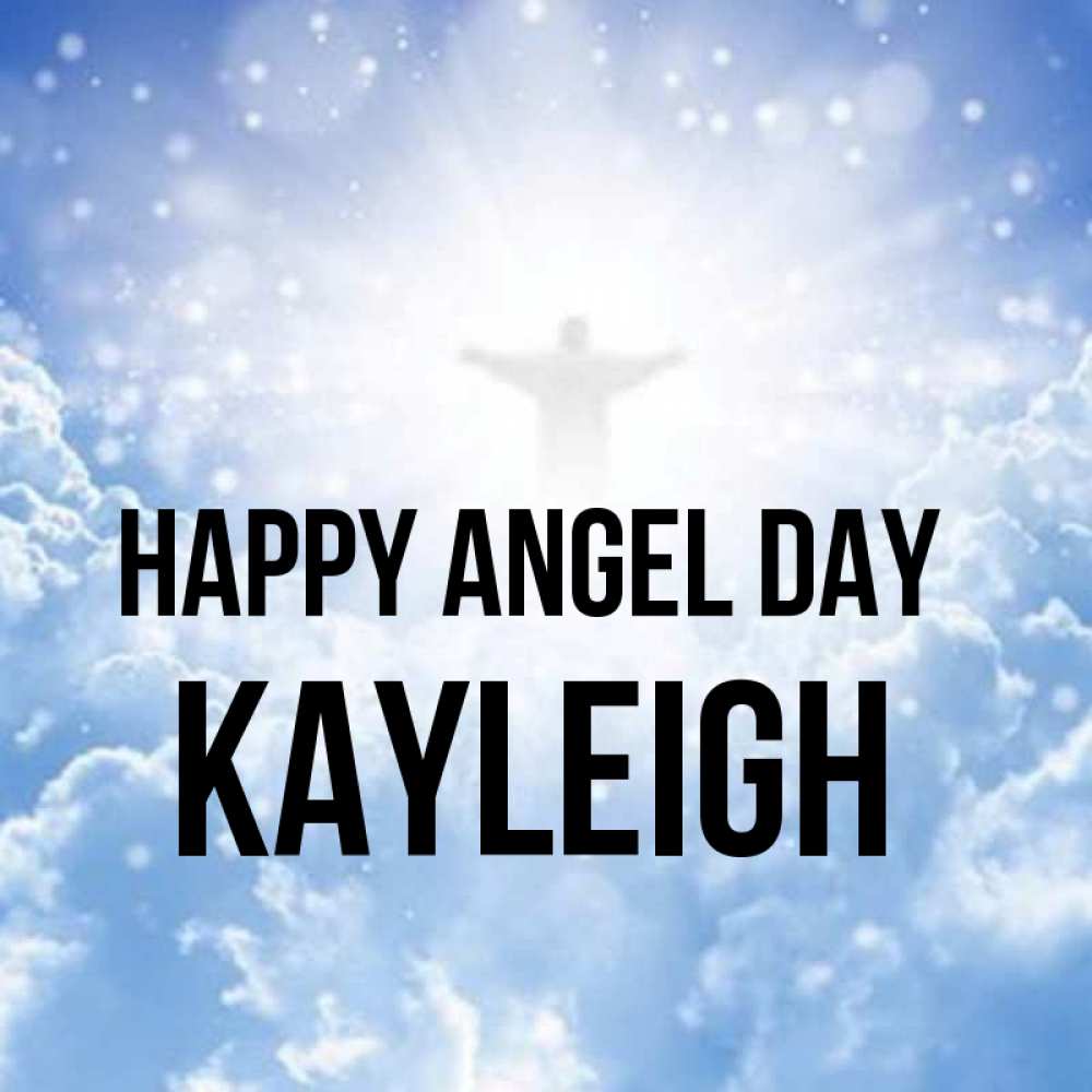 Greetings card с именем, Kayleigh happy angel day ангел на облаках в свете солнца Greetings with text for free download 