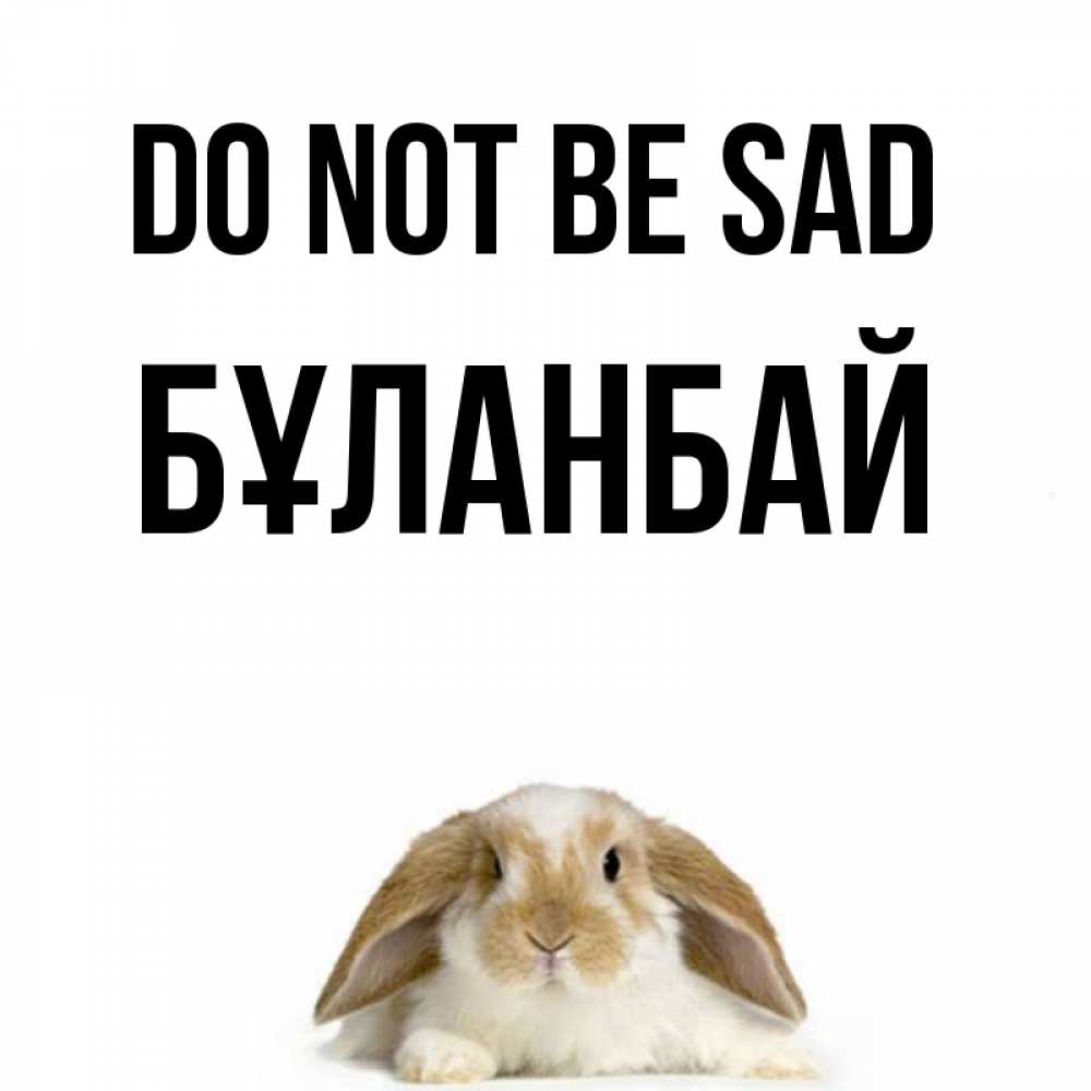 Greetings card с именем, Бұланбай Do not be sad коричнево белый заяц с большими ушками Greetings with text for free download 