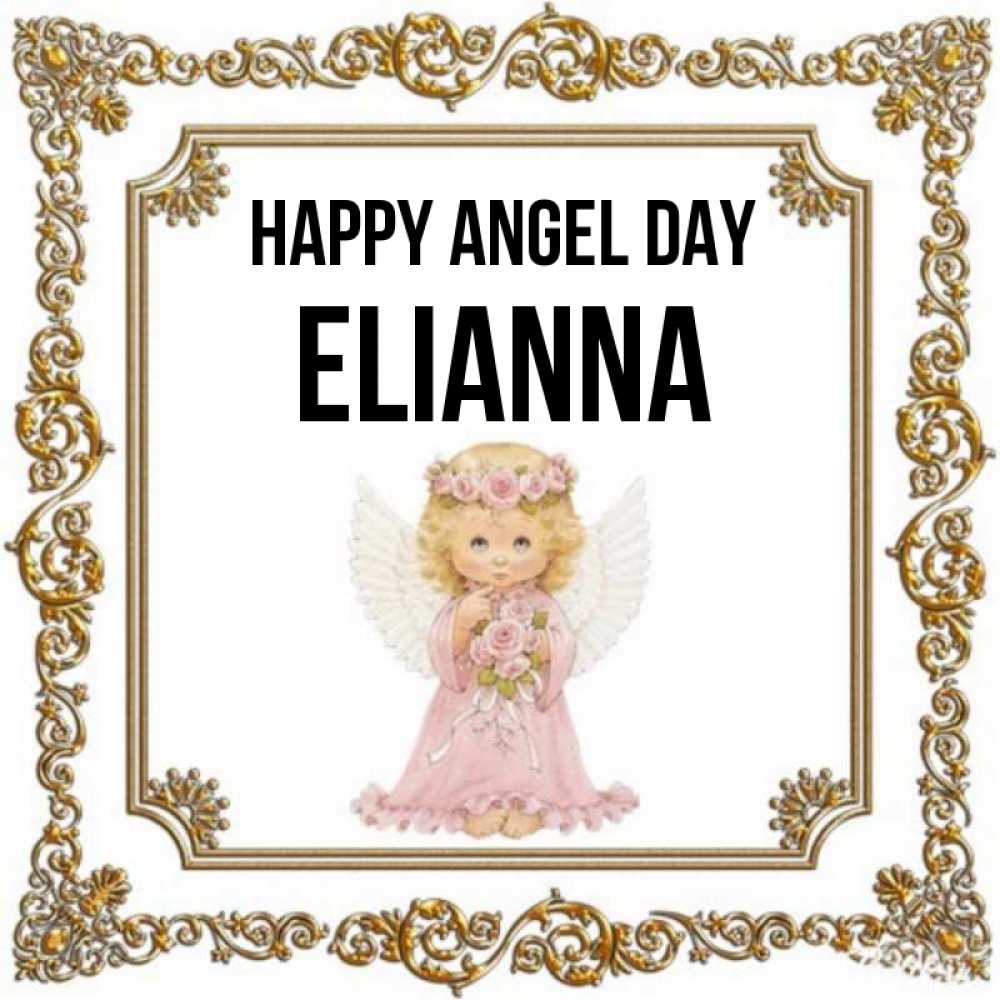 Greetings card с именем, Elianna happy angel day девочка ангел с крыльями и цветами в розовом платье Greetings with text for free download 