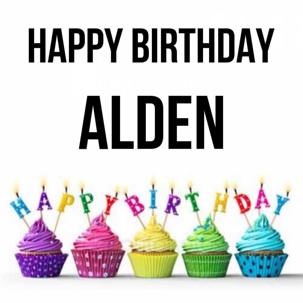 Greetings card с именем, Alden Happy Birthday открытка ко дню рождения с разноцветными вкусняшками Greetings with text for free download 