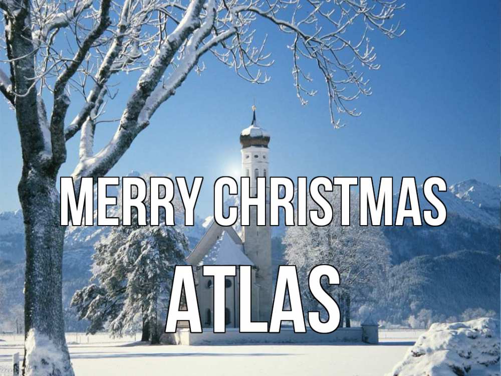 Greetings card с именем, Atlas Merry Christmas зима, храм, костел Greetings with text for free download 
