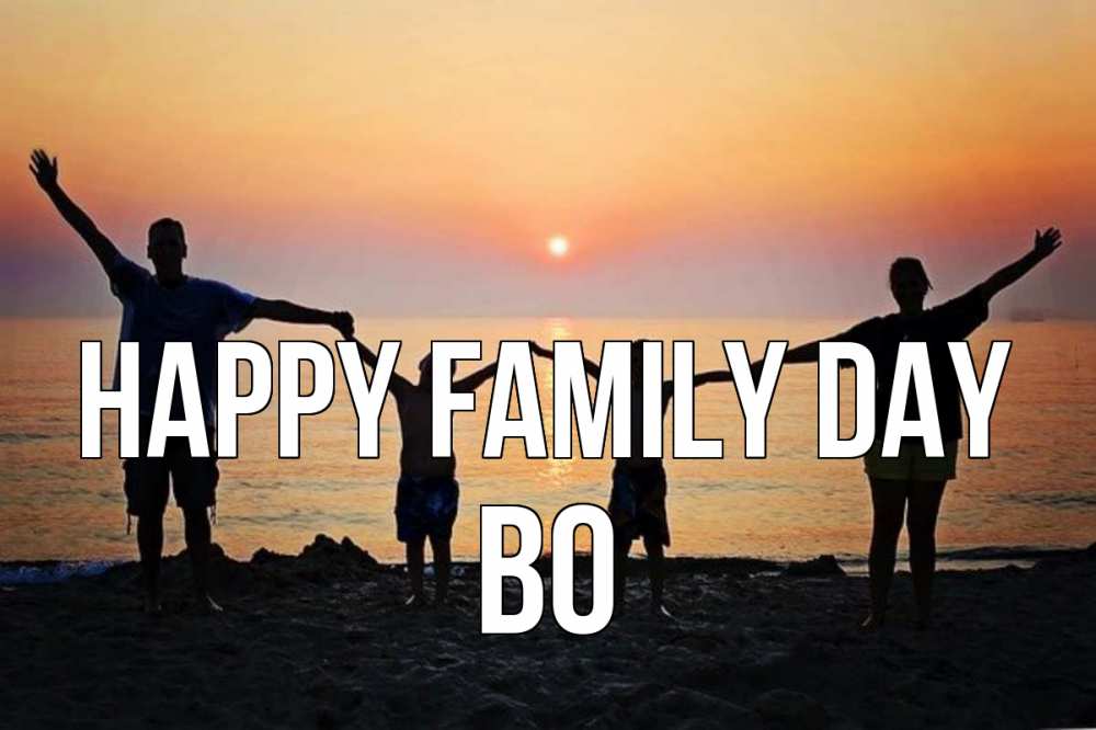 Greetings card с именем, Bo happy family day мама, папа, дети, дочка,сын, море, пляж, закат Greetings with text for free download 