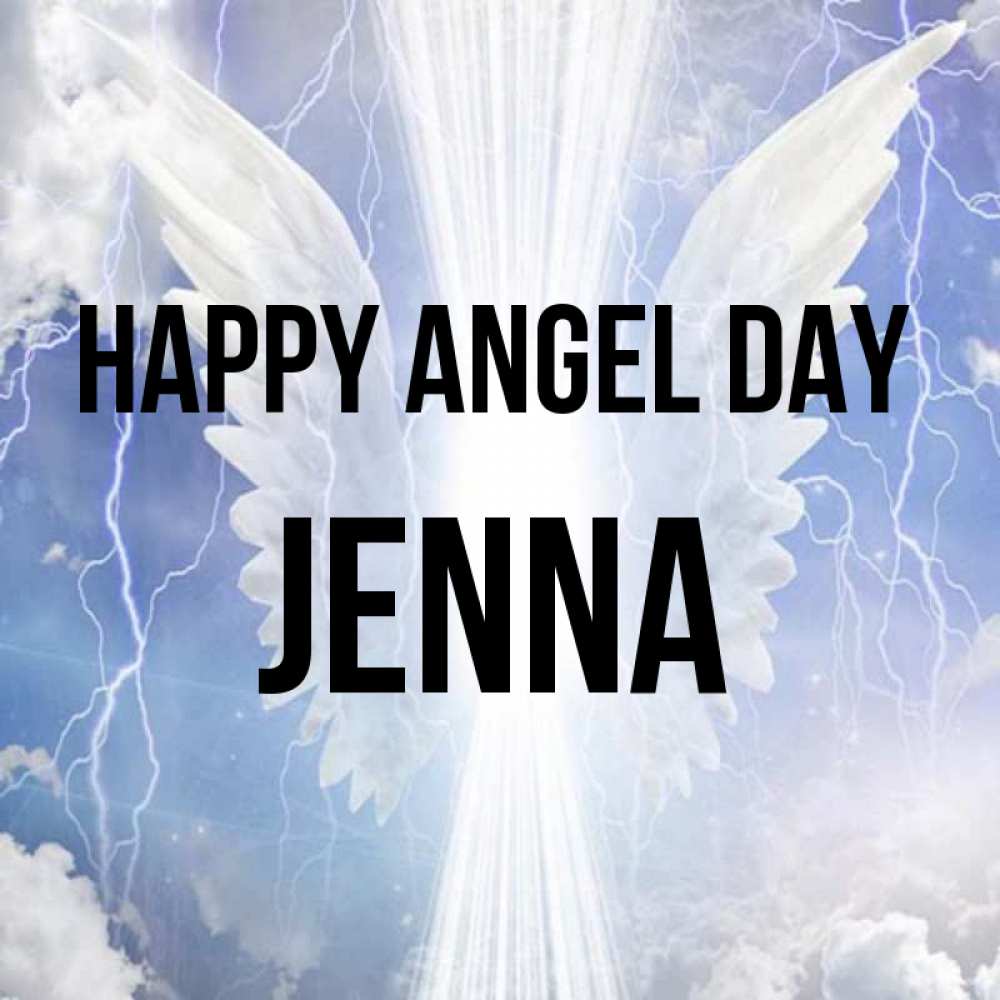 Greetings card с именем, Jenna happy angel day молнии на небе и свет Greetings with text for free download 
