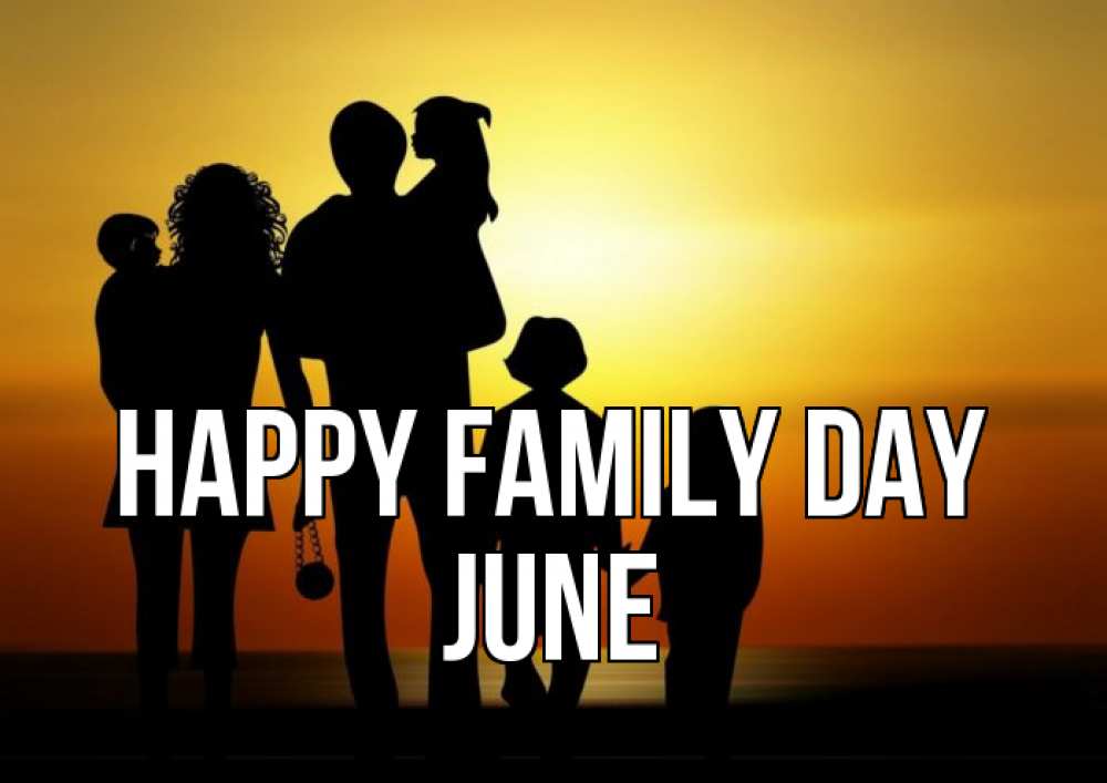 Greetings card с именем, June happy family day Семья, закат, мама, папа, дети Greetings with text for free download 