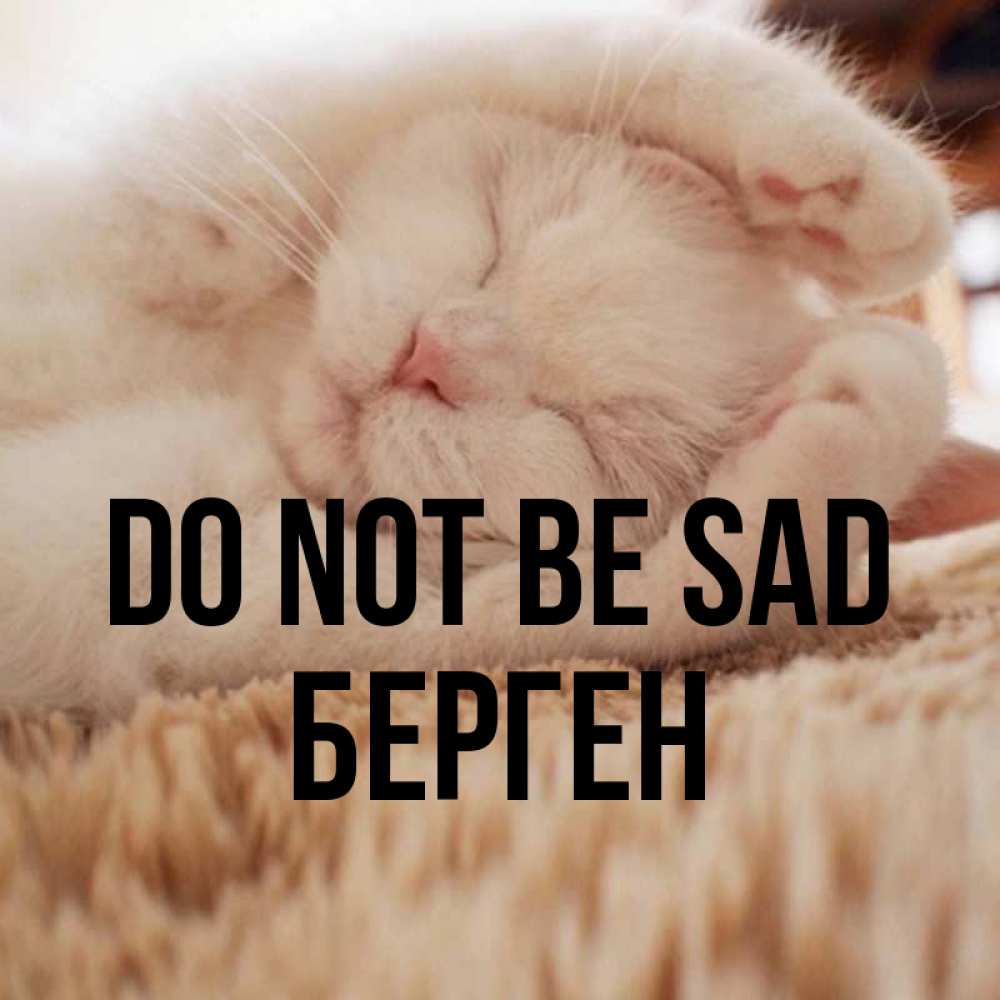 Greetings card с именем, Берген Do not be sad Котенок спит Greetings with text for free download 