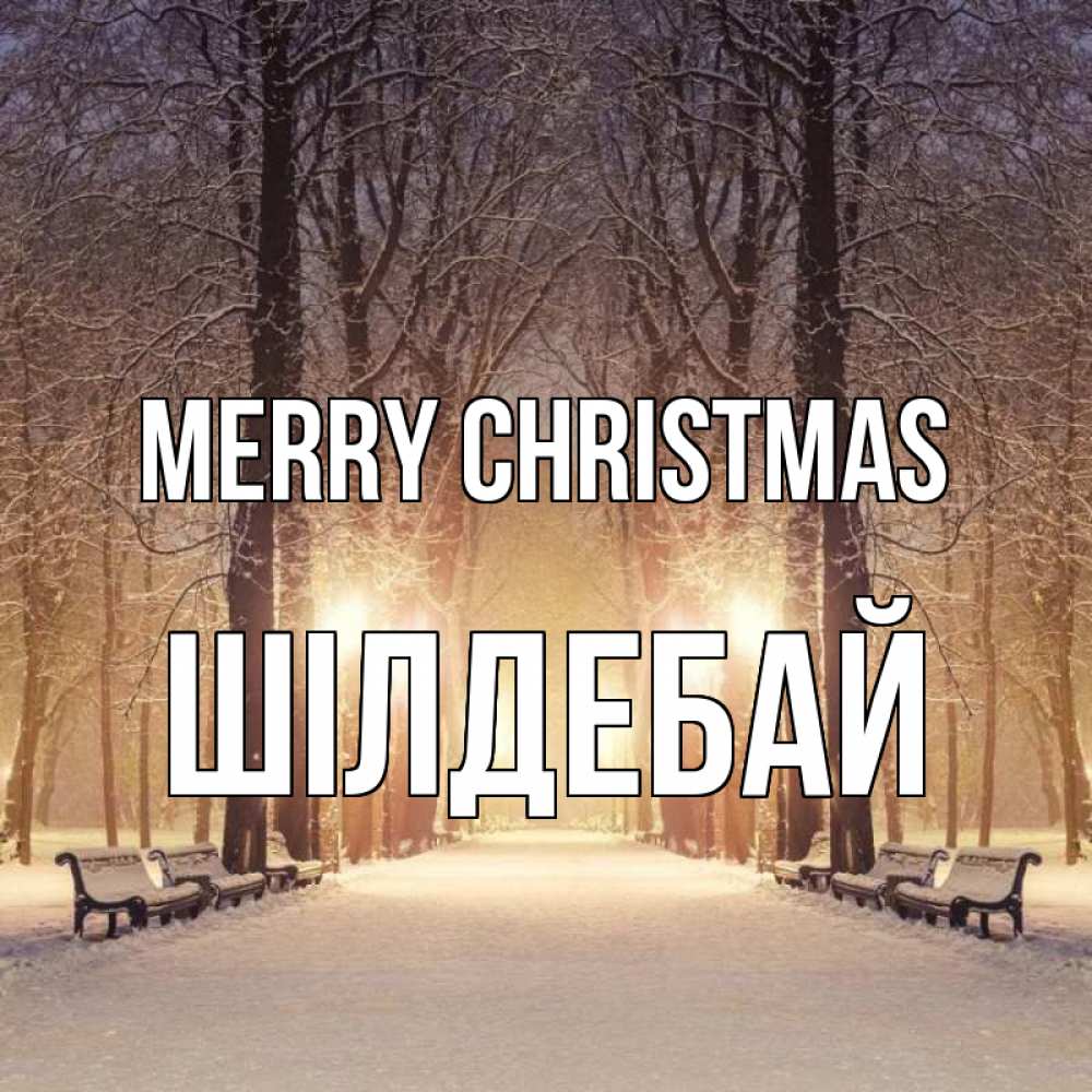 Greetings card с именем, ШІЛДЕБАЙ Merry Christmas зима, парк, фонарь, лес Greetings with text for free download 