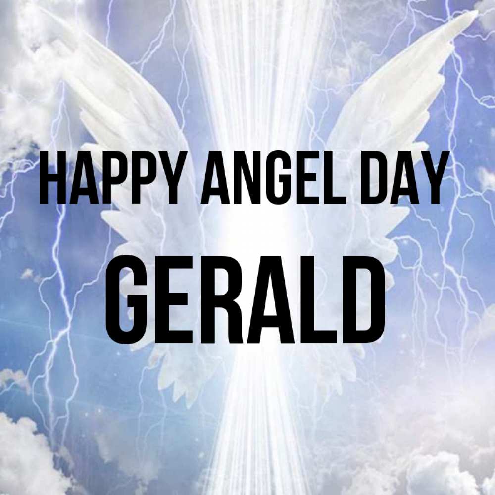Greetings card с именем, Gerald happy angel day молнии на небе и свет Greetings with text for free download 