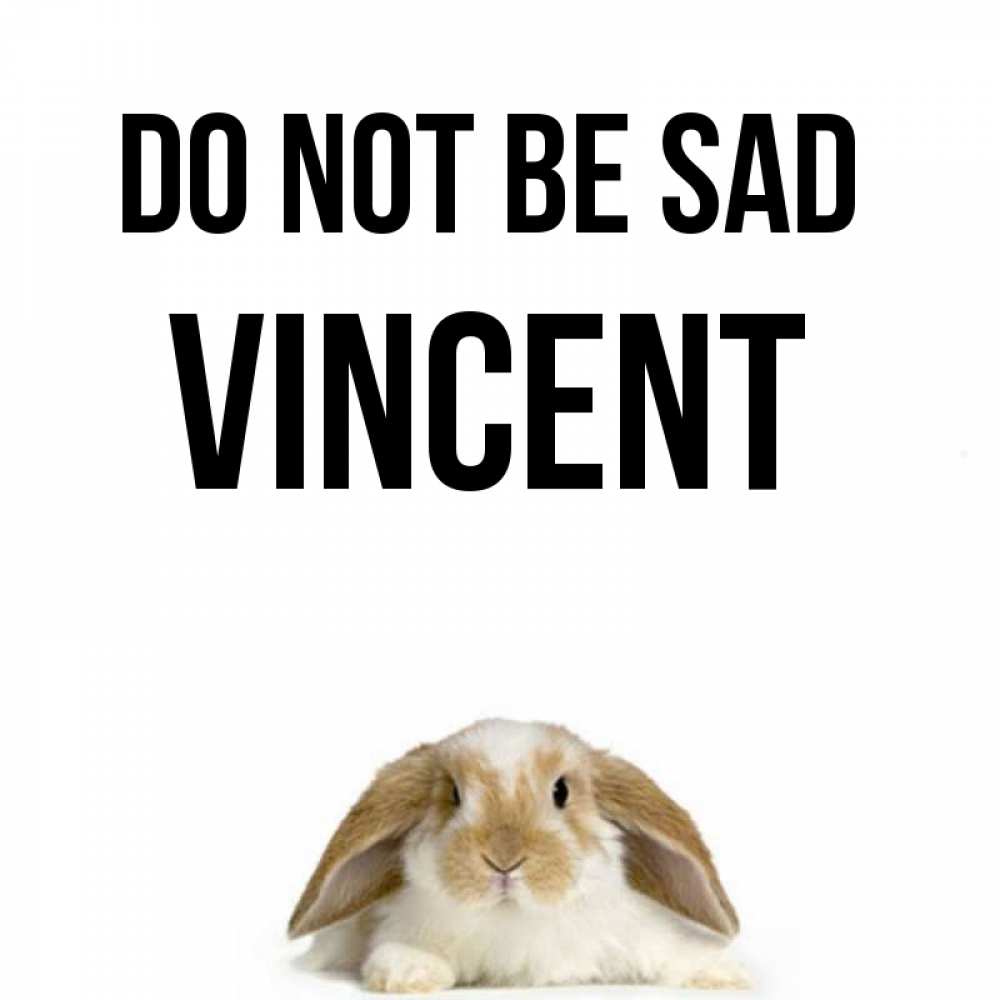 Greetings card с именем, Vincent Do not be sad коричнево белый заяц с большими ушками Greetings with text for free download 