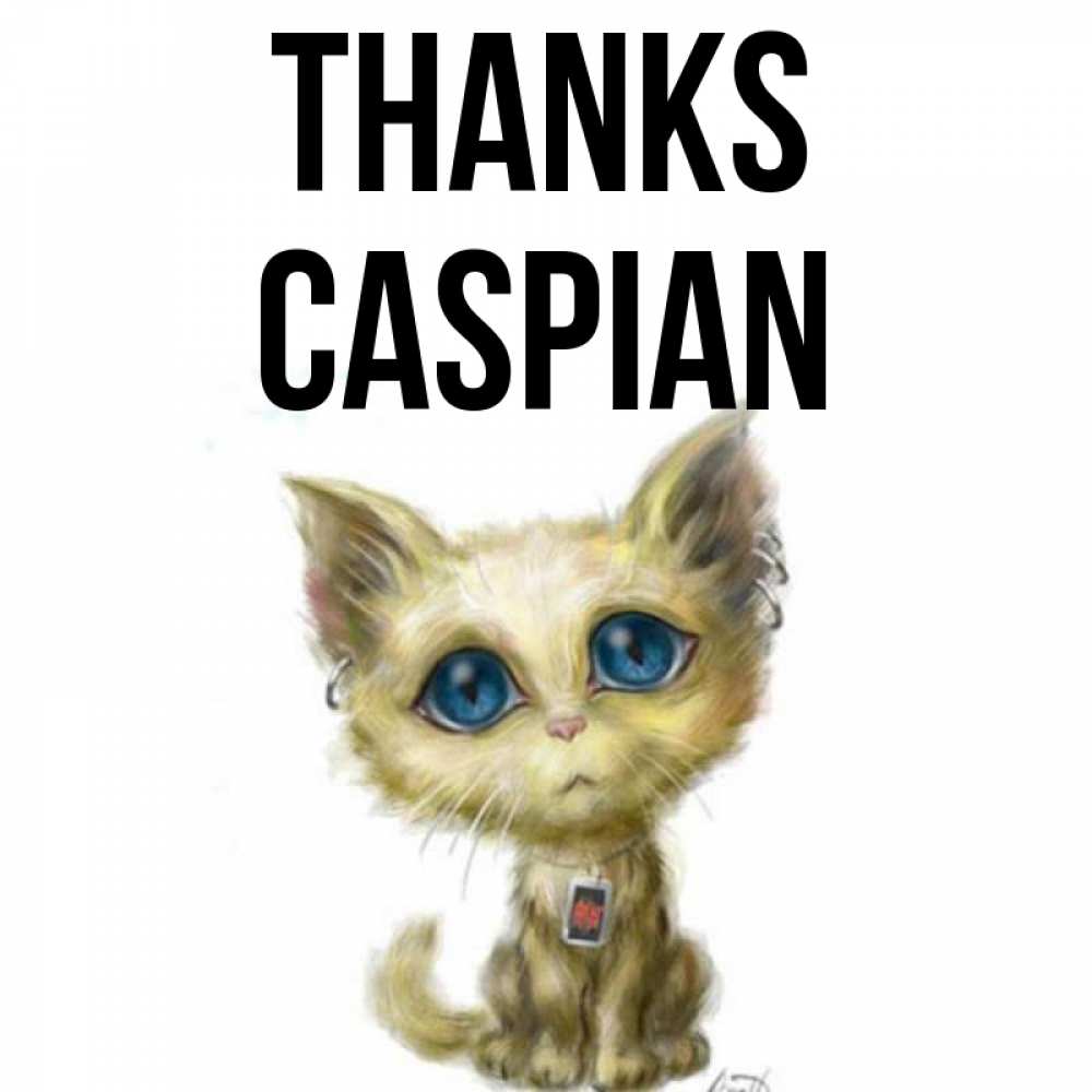 Greetings card с именем, Caspian Thanks рисованный кот благодарит вас Greetings with text for free download 