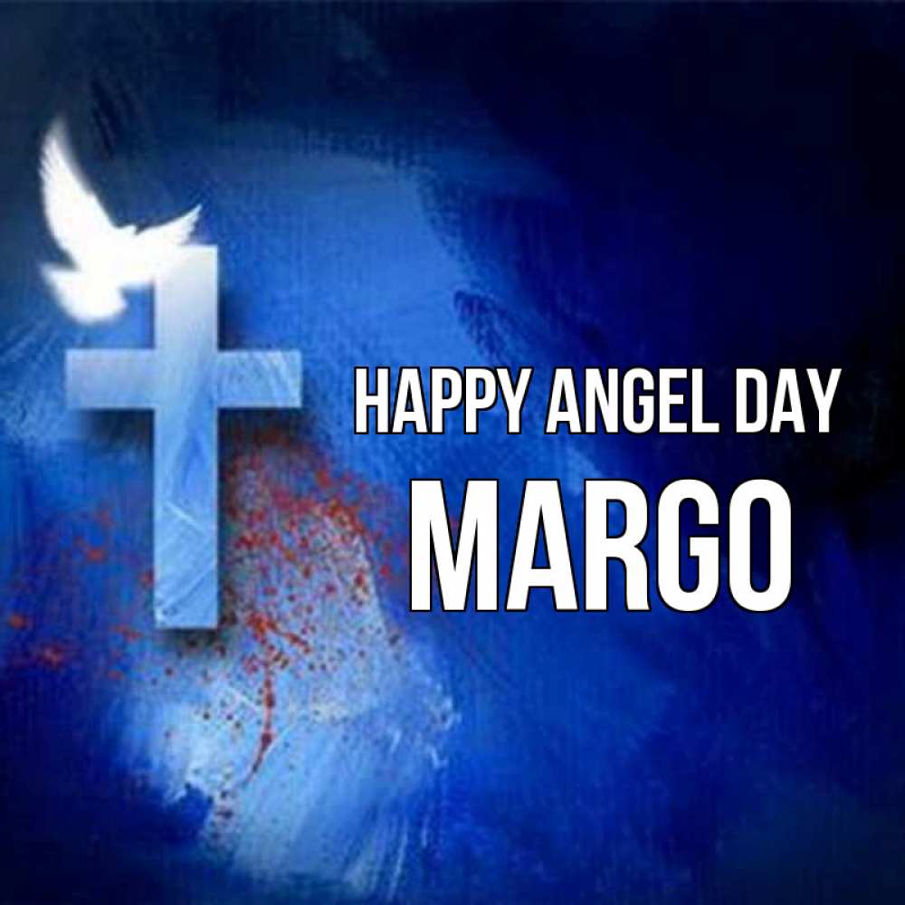 Greetings card с именем, Margo happy angel day Синий фон и птица Greetings with text for free download 