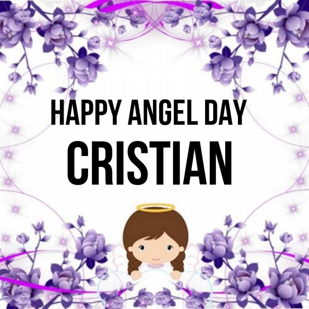 Greetings card с именем, Cristian happy angel day с именинами в рамочке Greetings with text for free download 