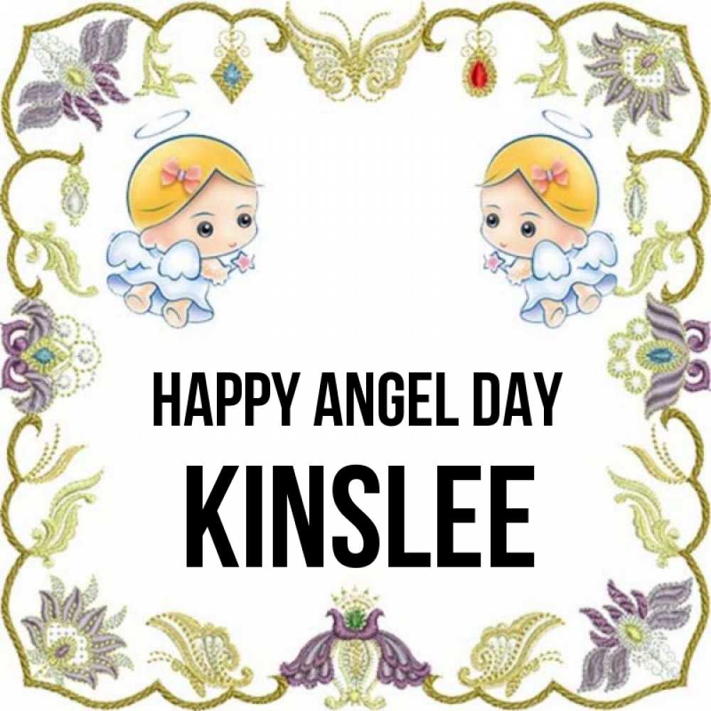 Greetings card с именем, Kinslee happy angel day маленькие ангелы с крылышками Greetings with text for free download 