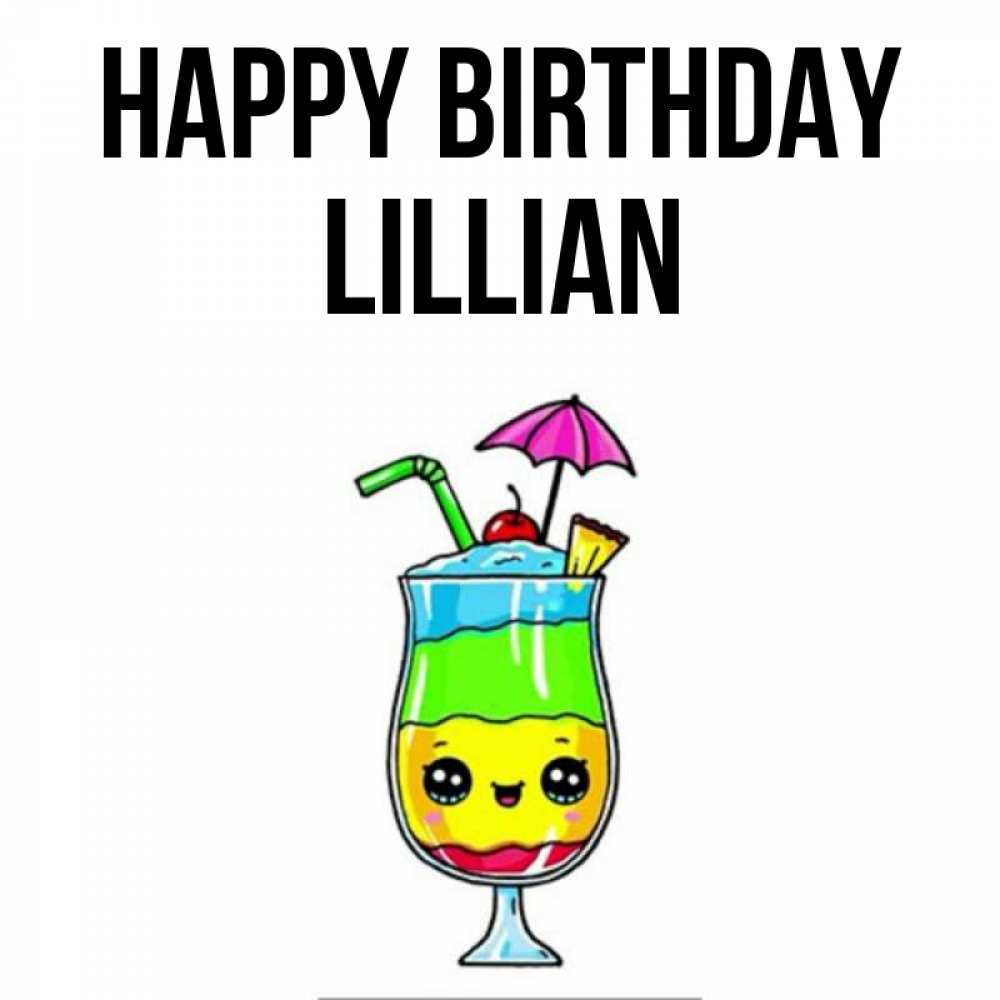Greetings card с именем, Lillian Happy Birthday с зонтиком Greetings with text for free download 