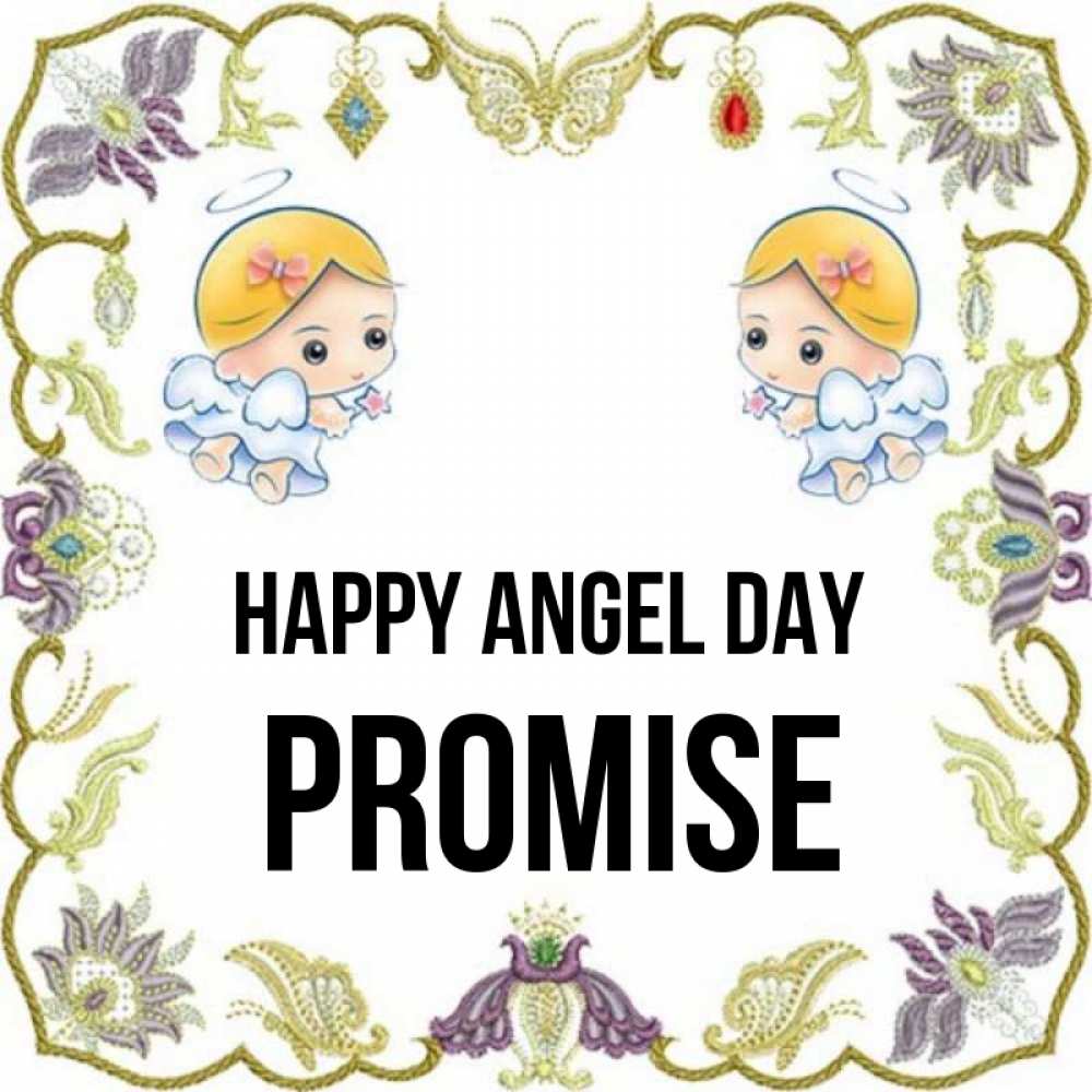 Greetings card с именем, Promise happy angel day маленькие ангелы с крылышками Greetings with text for free download 