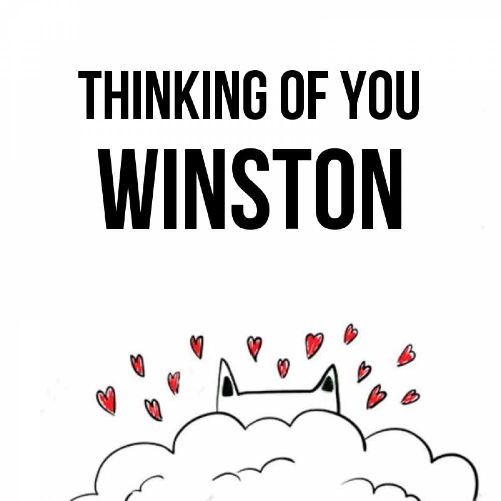 Greetings card с именем, Winston Thinking of you кот за облаком Greetings with text for free download 
