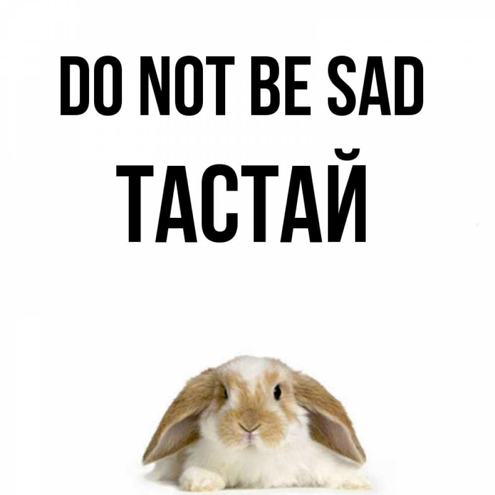 Greetings card с именем, ТАСТАЙ Do not be sad коричнево белый заяц с большими ушками Greetings with text for free download 
