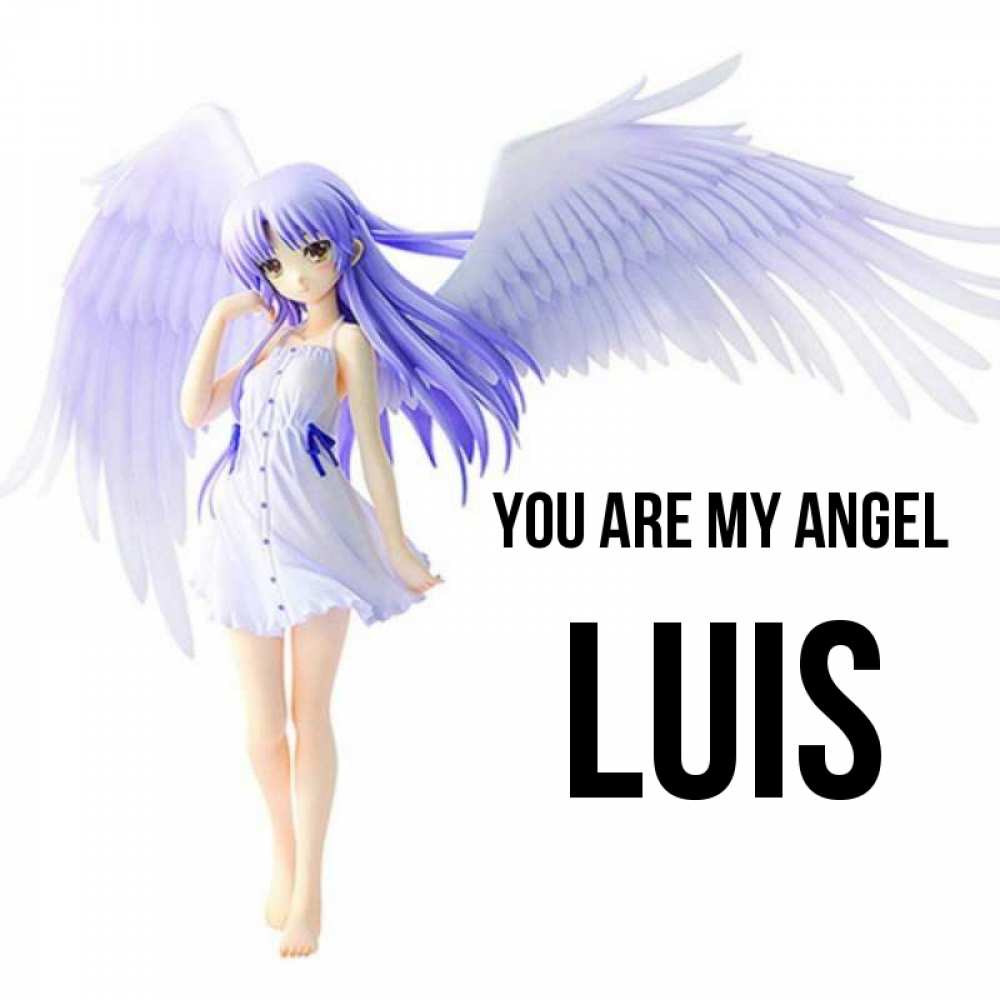 Greetings card с именем, Luis You are my angel девушка ангел с фиолетовыми крыльями Greetings with text for free download 