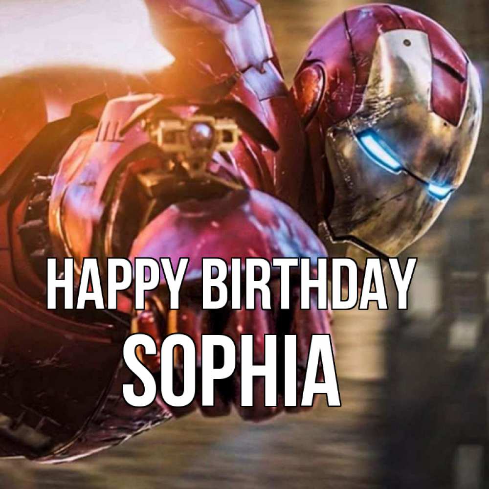 Greetings card с именем, Sophia Happy Birthday марвел супергерои в костюме Greetings with text for free download 